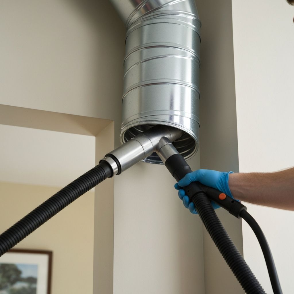 Professional technician cleaning air ducts
