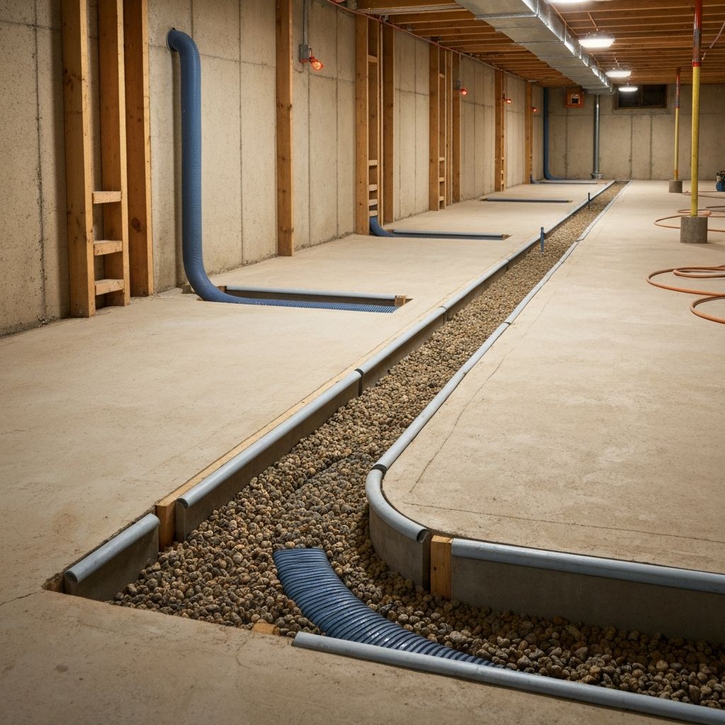 Professional basement drainage system installation