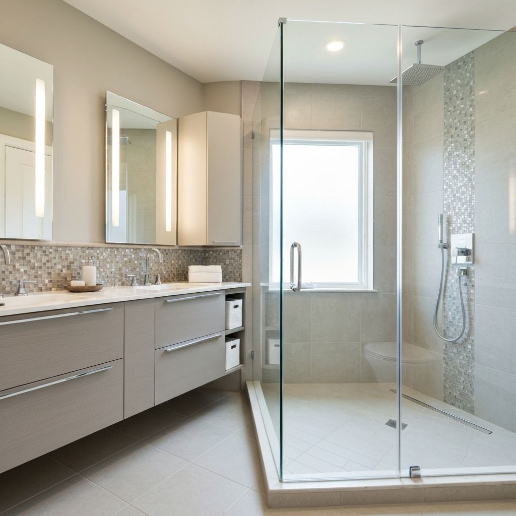 Beautiful modern bathroom remodel with walk-in shower and elegant vanity