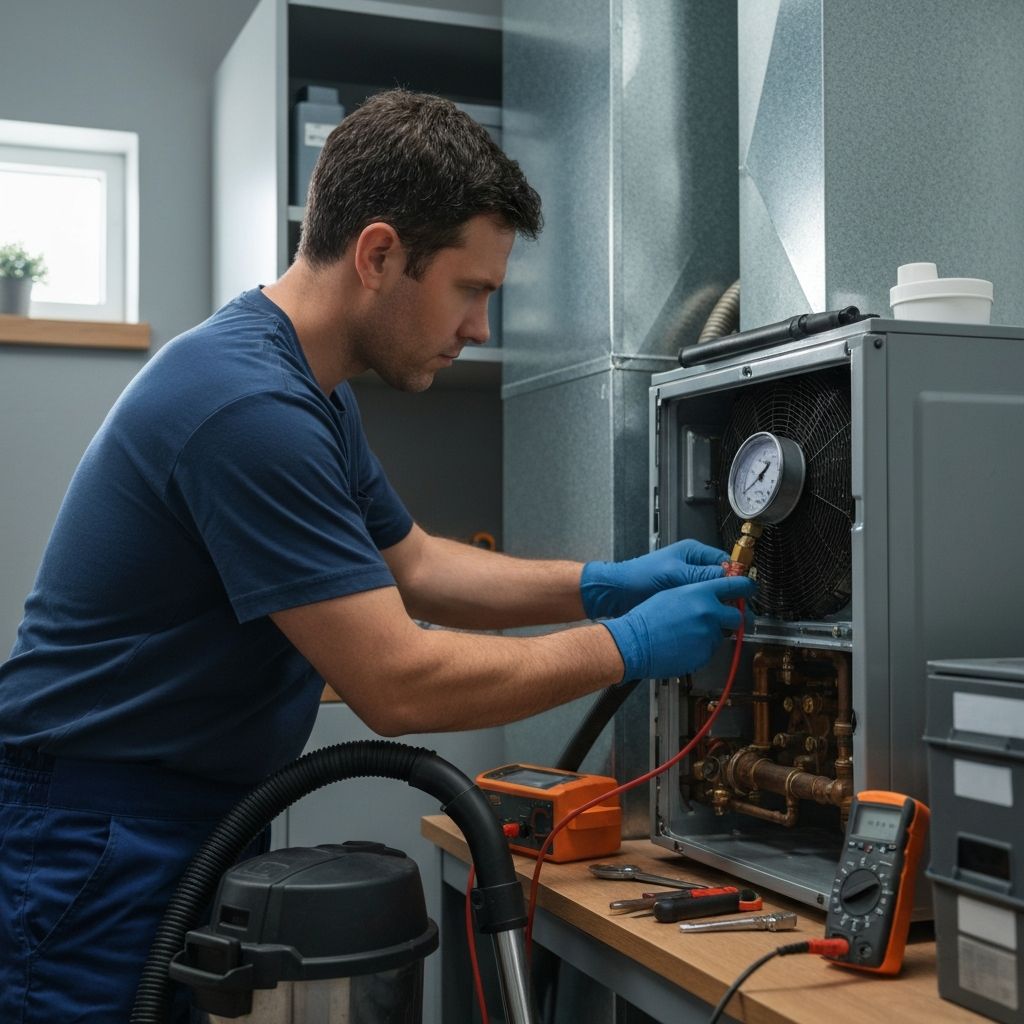 Professional technician performing HVAC maintenance