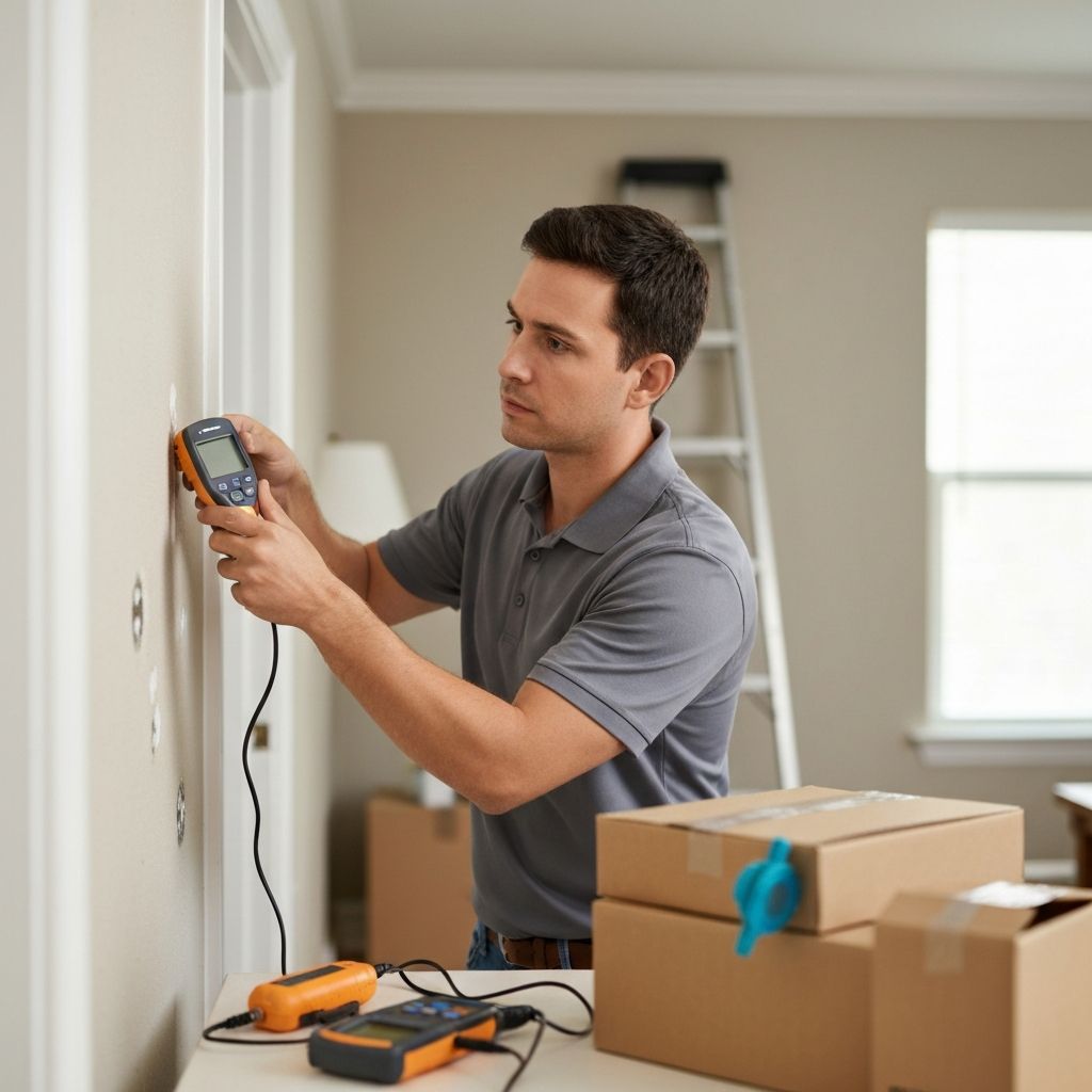 Professional mold inspector using detection equipment