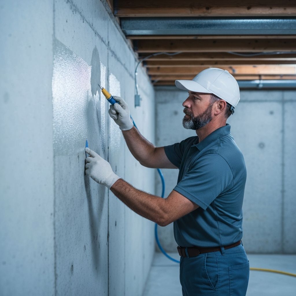 Professional applying antimicrobial treatment for mold prevention